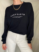 Load image into Gallery viewer, Upcycled Vintage Black Oversized Sweatshirt with White Keep Earth Vintage Embroidered Logo
