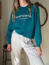 Load image into Gallery viewer, Upcycled Vintage Oversized Teal Long Sleeve Raglan Sweatshirt Beige Keep Earth Vintage Logo
