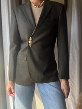 Load image into Gallery viewer, Vintage Dark Olive Brown Wool Blazer Structured Shoulders

