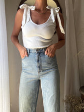 Load image into Gallery viewer, Preloved Anthropologie White Cotton Ribbed V Neck Tank Top Bow Ribbon Straps
