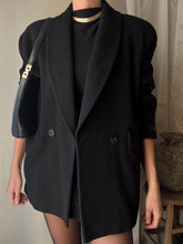 Load image into Gallery viewer, Classic Vintage Black Wool Collared Coat Cuffed Sleeves
