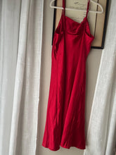 Load image into Gallery viewer, Vintage Oscar de la Renta Red Satin Slip Dress Floral Embroidery Detail

