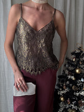 Load image into Gallery viewer, Deadstock Gold Black Semi Sheer Lace Tank Top NWT
