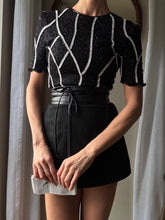 Load image into Gallery viewer, Vintage Black Silk Sequin Blouse: Scala Beaded Short Sleeve Top
