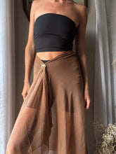 Load image into Gallery viewer, Vintage Semi Chocolate Brown Scarf Wrap Skirt with Subtle Rhinestone Crystals NWT
