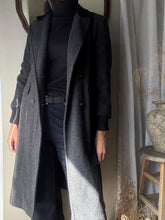 Load image into Gallery viewer, Classic Vintage Wool Oversized Dark Grey Long Coat Black Velvet Collar Made in USA
