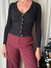 Load image into Gallery viewer, Vintage Pure Cashmere Soft Black Cardigan with Beading and Rhinestone Buttons
