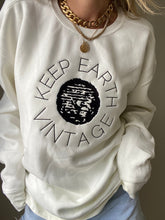 Load image into Gallery viewer, Upcycled Vintage Very Oversized White Long Sleeve Sweatshirt Black Keep Earth Vintage Logo
