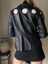 Load image into Gallery viewer, Vintage Leather Black Moto Jacket With Moon Phase Cycle Patches
