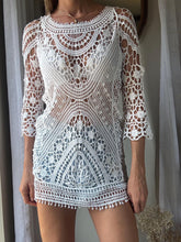Load image into Gallery viewer, Vintage White Crochet Boho Dress Beach Cover Up Open Back
