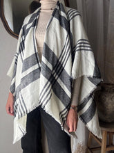 Load image into Gallery viewer, Vintage Cape Shawl Scarf Black White Plaid
