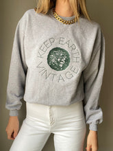 Load image into Gallery viewer, Upcycled Vintage Heather Grey Long Sleeve Sweatshirt Forest Green Keep Earth Vintage Logo
