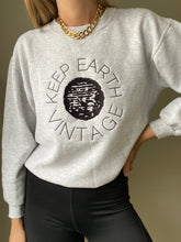 Load image into Gallery viewer, Upcycled Vintage Light Grey Long Sleeve Sweatshirt Black Keep Earth Vintage Logo
