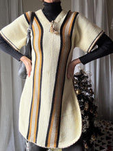 Load image into Gallery viewer, Vintage Cream Knit Poncho with Brown Black Grey Stripe
