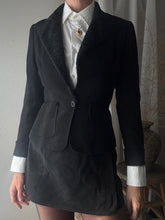 Load image into Gallery viewer, Vintage Wool Black Fitted Blazer Faux Shearling Velvet Collar Made in USA

