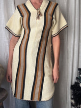 Load image into Gallery viewer, Vintage Cream Knit Poncho with Brown Black Grey Stripe
