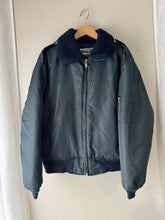 Load image into Gallery viewer, Vintage Timber King Mens Bomber Flight Jacket Navy Blue Faux Fur Collar Zipper Front
