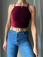 Load image into Gallery viewer, Vintage Upcycled Burgundy Maroon Velvet Square Neck Halter Tie Top Handmade
