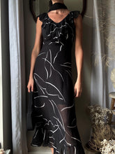 Load image into Gallery viewer, Vintage Y2K DKNY Black White Abstract Pattern Ruffle Hem Maxi Dress
