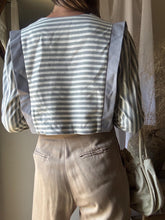 Load image into Gallery viewer, Vintage White Gray Striped Boxy Cropped Lightweight Blazer Jacket
