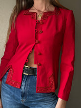 Load image into Gallery viewer, Vintage Structured Red Blazer Beaded Details and Buttons Square Neckline

