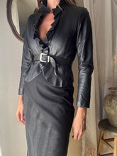 Load image into Gallery viewer, Vintage 90s 2000s Black Soft Ruffle Leather Jacket
