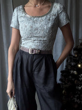Load image into Gallery viewer, Vintage Silver Beaded Short Sleeve Crop Top
