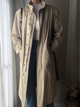 Load image into Gallery viewer, Vintage Beige Cotton Trench Coat High Neck with Hideable Hood and Removable Wool Liner
