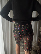 Load image into Gallery viewer, Beautiful Silk Vintage Upcycled Black Semi Sheer Floral  Maxi Skirt | Made in USA
