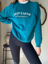 Load image into Gallery viewer, Upcycled Vintage Oversized Teal Long Sleeve Raglan Sweatshirt Beige Keep Earth Vintage Logo
