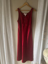 Load image into Gallery viewer, Vintage Oscar de la Renta Red Satin Slip Dress Lace Detail
