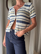 Load image into Gallery viewer, Vintage Knit Striped Shirt: USA Made Abalone Button Cardigan
