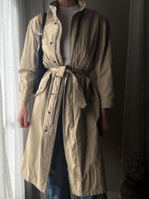 Load image into Gallery viewer, Vintage Beige Cotton Trench Coat High Neck with Hideable Hood and Removable Wool Liner
