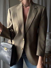 Load image into Gallery viewer, Vintage Oversized Wool Khaki Taupe Wimbledon Boyfriend Blazer Gold Crest Buttons
