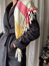 Load image into Gallery viewer, Vintage Cream Red Green Yellow Blue Striped Fringe Neck Scarf
