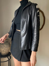 Load image into Gallery viewer, Vintage Leather Black Moto Jacket With Moon Phase Cycle Patches
