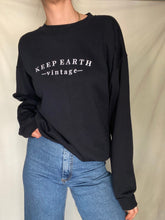 Load image into Gallery viewer, Upcycled Vintage Black Oversized Sweatshirt with White Keep Earth Vintage Embroidered Logo
