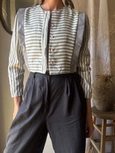Load image into Gallery viewer, Vintage White Gray Striped Boxy Cropped Lightweight Blazer Jacket
