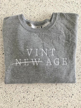 Load image into Gallery viewer, Upcycled Heather Grey Sweatshirt: Vintage Embroidered Logo, Made in USA
