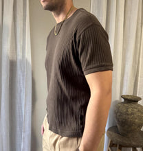Load image into Gallery viewer, Vintage Mens Chocolate Brown Ribbed Short Slightly Cropped Cotton TShirt Menswear
