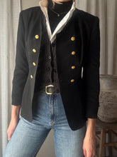 Load image into Gallery viewer, Vintage 80s 90s Black Structured Blazer Double Breasted Gold Buttons
