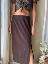 Load image into Gallery viewer, Vintage Dark Chocolate Brown Low Rise Faux Suede Long Skirt
