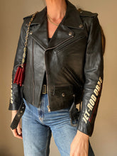 Load image into Gallery viewer, Vintage Harley Davidson Leather Black Moto Jet Rod Jacket Silver Buttons Zipper Detail
