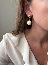 Load image into Gallery viewer, Vintage 90s Gold Pearl Drop Statement Earrings
