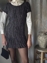 Load image into Gallery viewer, Vintage Black Beige Vine Pattern Dress Short Sleeve Stretchy
