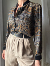 Load image into Gallery viewer, Vintage Floral Cotton Blazer: Black Velvet Mandarin Collar, Frog Closure

