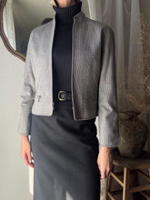 Load image into Gallery viewer, Vintage Black and White Mini Plaid Wool Blend Cropped Lady Jacket
