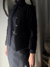Load image into Gallery viewer, Vintage Black Cotton Blend Velvet Blazer Collarless Oversized Jacket

