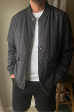 Load image into Gallery viewer, Vintage Quilted Dark Navy Blue Mens Bomber Cotton Jacket Cargo Pockets Button Front
