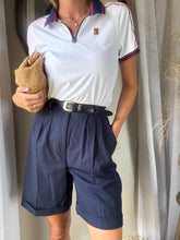 Load image into Gallery viewer, Vintage Deadstock Lightweight Dark Navy Blue Dad Bermuda Pleated Shorts NWT
